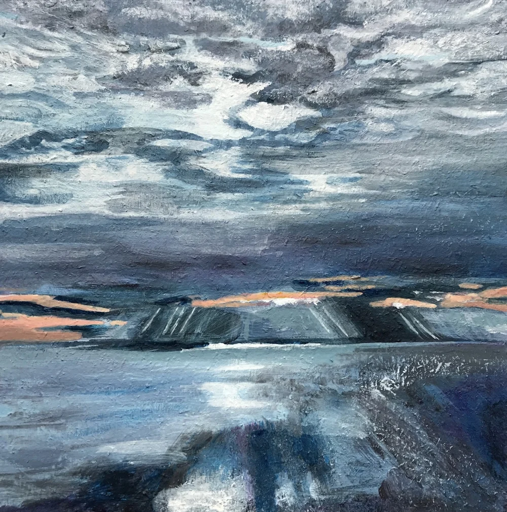 Stormy Rodanthe 5.25”x5.25” acrylic on recycled block Stormy Rodanthe 5.25”x5.25” acrylic on recycled block